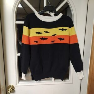 New OxKnit Black Orange Yellow Bats Sweater Size Women's M